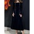 Long Sleeves Wrap Bandage Belted Contrast Color Square-Neck Maxi Dresses