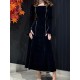 Long Sleeves Wrap Bandage Belted Contrast Color Square-Neck Maxi Dresses