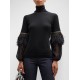 Feathers Solid Color Split-Joint Loose Wrap High-Neck T-Shirts Tops