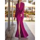 Skinny Wrap Bandage Solid Color Split-Front Zipper V-Neck Maxi Evening Dresses