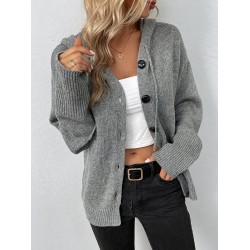 Buttoned Hooded Solid Color Wrap Cardigan