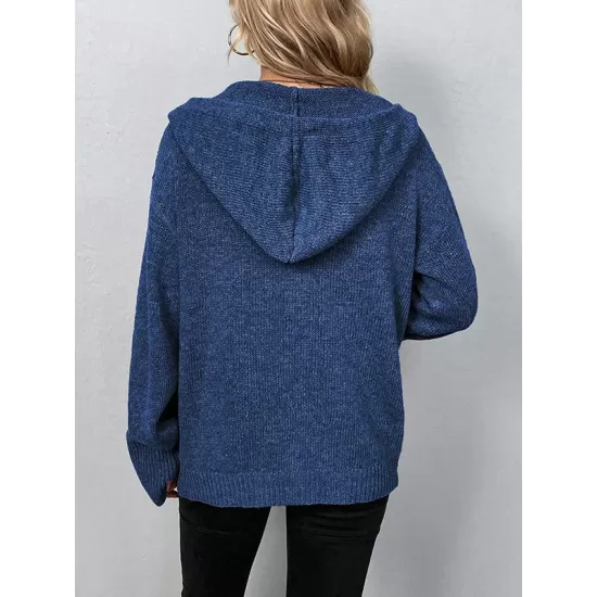 Buttoned Hooded Solid Color Wrap Cardigan