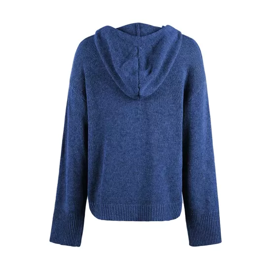 Buttoned Hooded Solid Color Wrap Cardigan