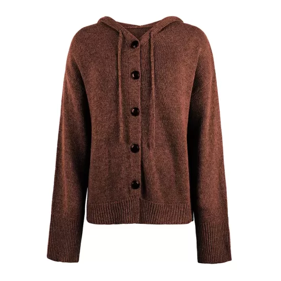 Buttoned Hooded Solid Color Wrap Cardigan