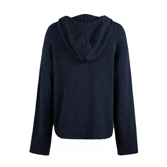 Buttoned Hooded Solid Color Wrap Cardigan