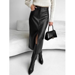 Pockets Solid Color Split-Front Zipper Skinny Wrap Skirts Bottoms