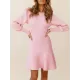 Solid Color Puff Sleeves Wrap Round-Neck Sweater Dress