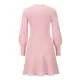 Solid Color Puff Sleeves Wrap Round-Neck Sweater Dress