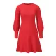 Solid Color Puff Sleeves Wrap Round-Neck Sweater Dress