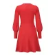 Solid Color Puff Sleeves Wrap Round-Neck Sweater Dress