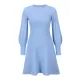 Solid Color Puff Sleeves Wrap Round-Neck Sweater Dress