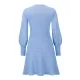 Solid Color Puff Sleeves Wrap Round-Neck Sweater Dress