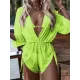 Three Pieces Set Loose Solid Color Padded Halter-Neck Bikini Swimsuit &Cover-Ups Rompers Swimwear