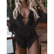 Three Pieces Set Loose Solid Color Padded Halter-Neck Bikini Swimsuit &Cover-Ups Rompers Swimwear