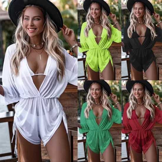 Three Pieces Set Loose Solid Color Padded Halter-Neck Bikini Swimsuit &Cover-Ups Rompers Swimwear