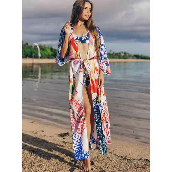 Half Sleeve Loose Floral Cardigan Vacation Beach Cover-Up Swimwear