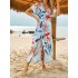 Short Sleeve V-Neck Midi Dress Cover-Up Swimwear