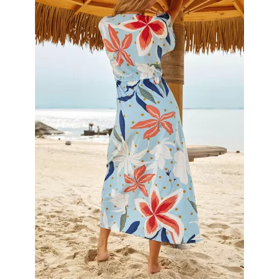 Short Sleeve V-Neck Midi Dress Cover-Up Swimwear