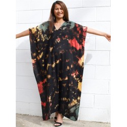 Bohemia Oversized Multicolor Printed Batwing Sleeves Cover-Up