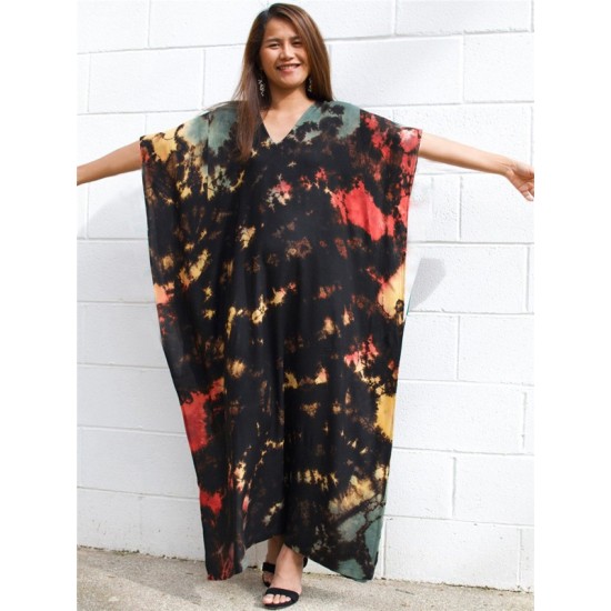 Bohemia Oversized Multicolor Printed Batwing Sleeves Cover-Up