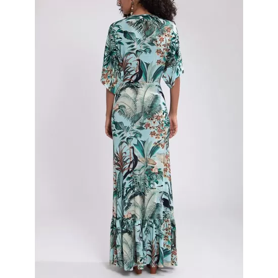 Floral-Print Half Sleeve Knotted Maxi Dress