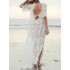 Short Sleeve Split-Side Backless Lace Cover-Up Swimwear