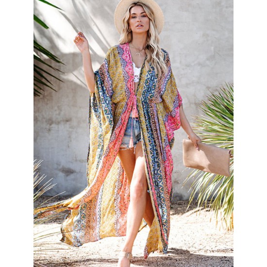 Ethnic Printed Sun Protection Cover-Ups Tops