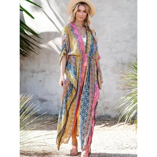 Ethnic Printed Sun Protection Cover-Ups Tops