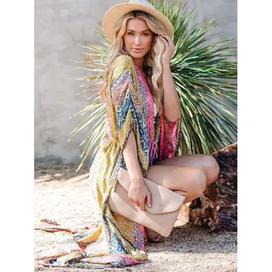 Ethnic Printed Sun Protection Cover-Ups Tops