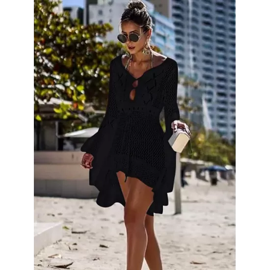 Flared Sleeves Crochet Swimwear Cover-Ups