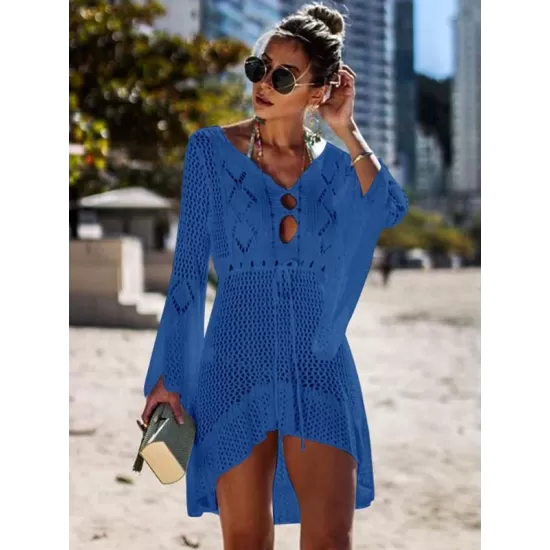 Flared Sleeves Crochet Swimwear Cover-Ups