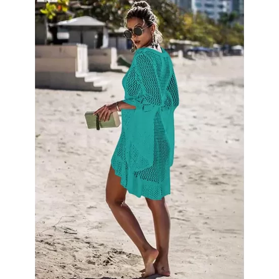 Flared Sleeves Crochet Swimwear Cover-Ups