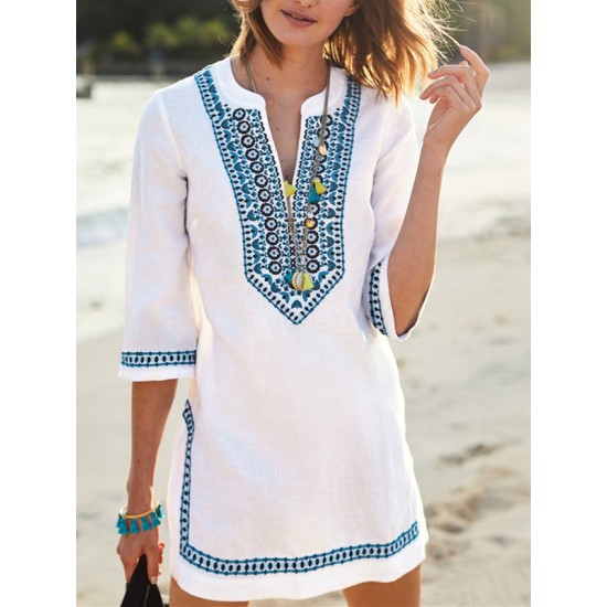 Embroidered Half Sleeves Cover-Ups Tops