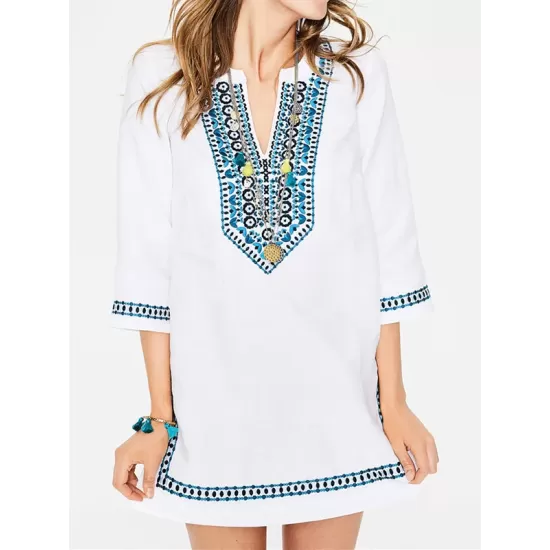 Embroidered Half Sleeves Cover-Ups Tops