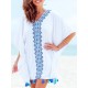 Printed Batwing Sleeves Tasseled Cover-up