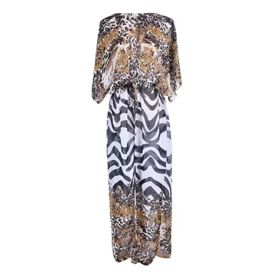 Chiffon Leopard&Zebra Short Sleeve Loose Cardigan Cover-Up Swimwear