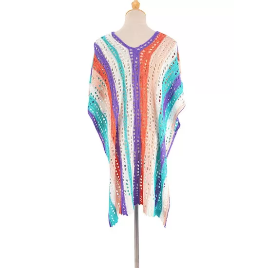 Loose Contrast Color Striped Hollow Split-Side Cover Up