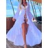 Flared Sleeves High-Low Bandage See-Through Solid Color Deep V-Neck Cover-Ups Swimwear