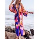 Floral-Print Long Sleeved Tunicshang Cover-Ups Tops