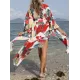 Floral-Print Belted Long Sleeve Tunicshang Cover-Ups