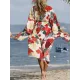 Floral-Print Belted Long Sleeve Tunicshang Cover-Ups