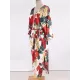 Floral-Print Belted Long Sleeve Tunicshang Cover-Ups