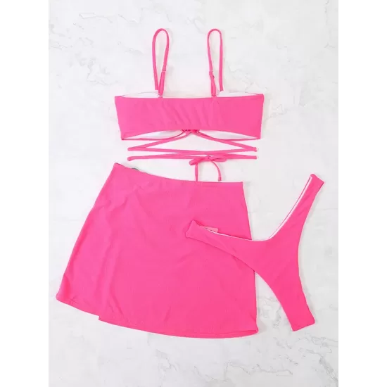 Spaghetti Neck Three Pieces Bikini Set