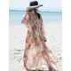 Long Sleeves Floral Printed Chiffon Cardigan Cover-Up Swimwear