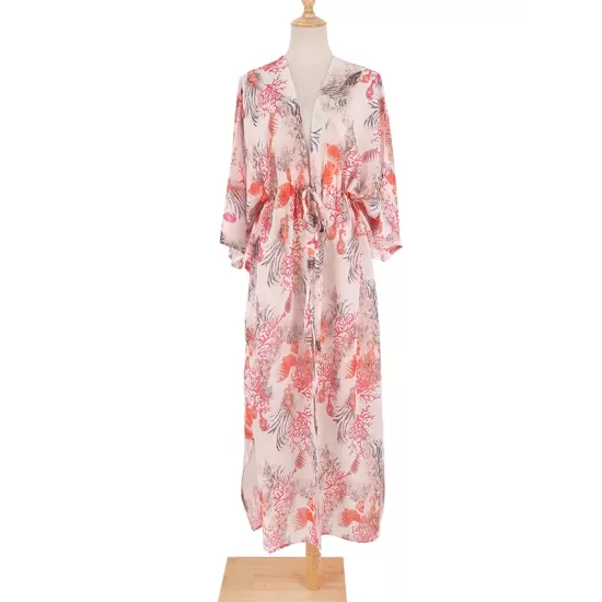 Long Sleeves Floral Printed Chiffon Cardigan Cover-Up Swimwear