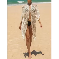 Ragged Embellished See-Through Vacation Cover-Ups