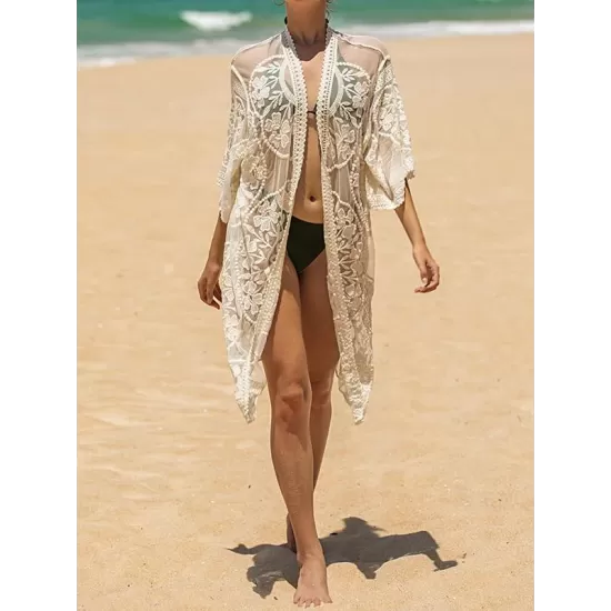 Ragged Embellished See-Through Vacation Cover-Ups