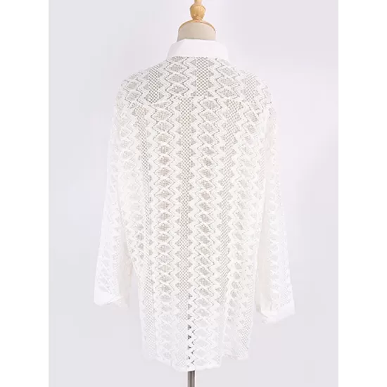 See-Through Lace Split-Joint Long Sleeved Shirt Cover-Ups Tops