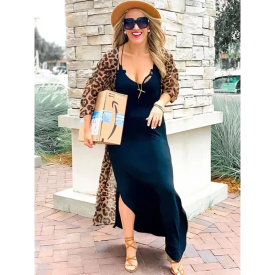 Chiffon Long Sleeve Leopard Long Sleeve Cardigan Cover-Up Swimwear