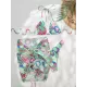 Floral-Print Triangles Bikini Swimsuit+Smocked Cover-Up Three-Piece Set